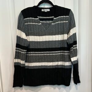Men's Striped Sweater - Black, Gray, and White